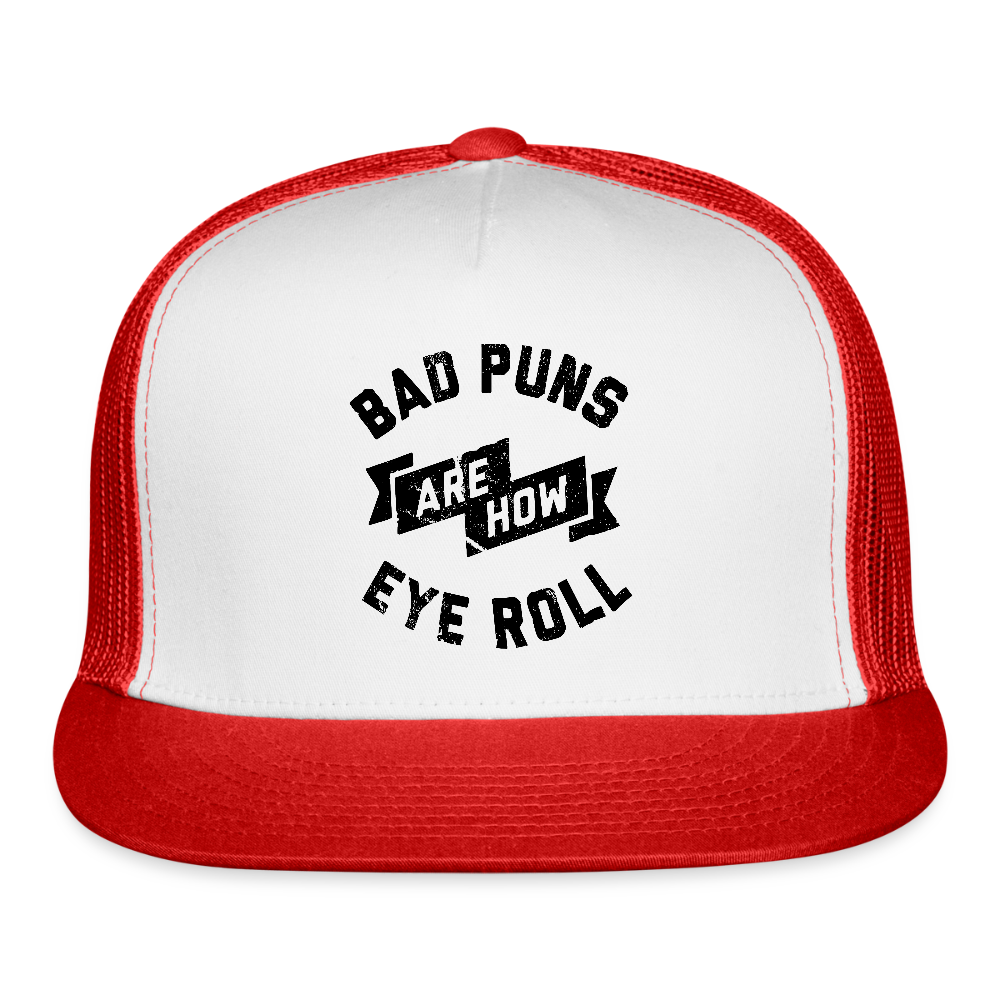 Bad Puns Trucker Hat - white/red